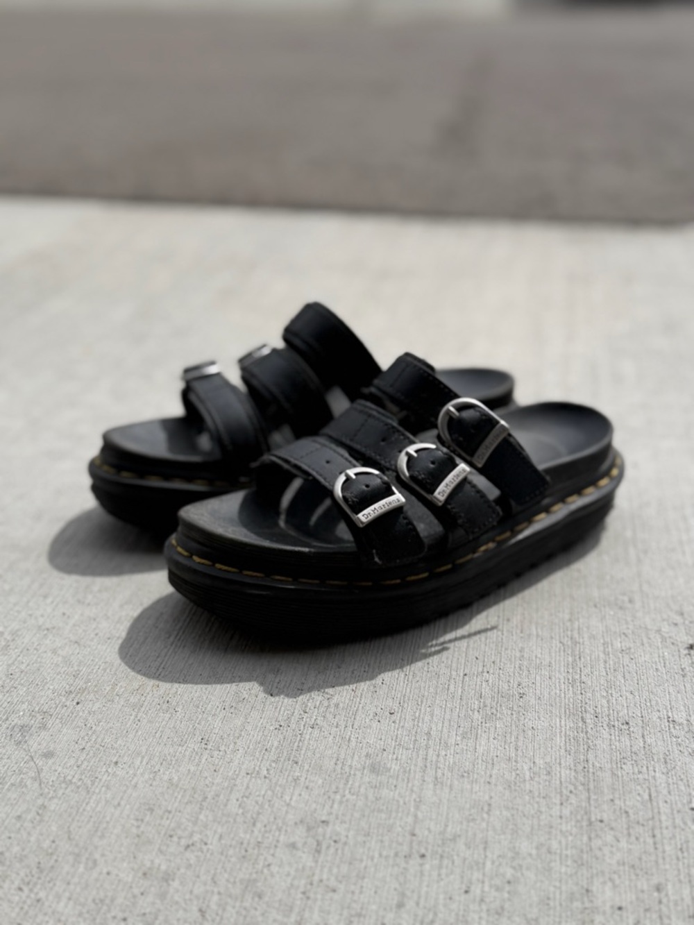 Dr. Martens Black Triple Strap Platform Sandals